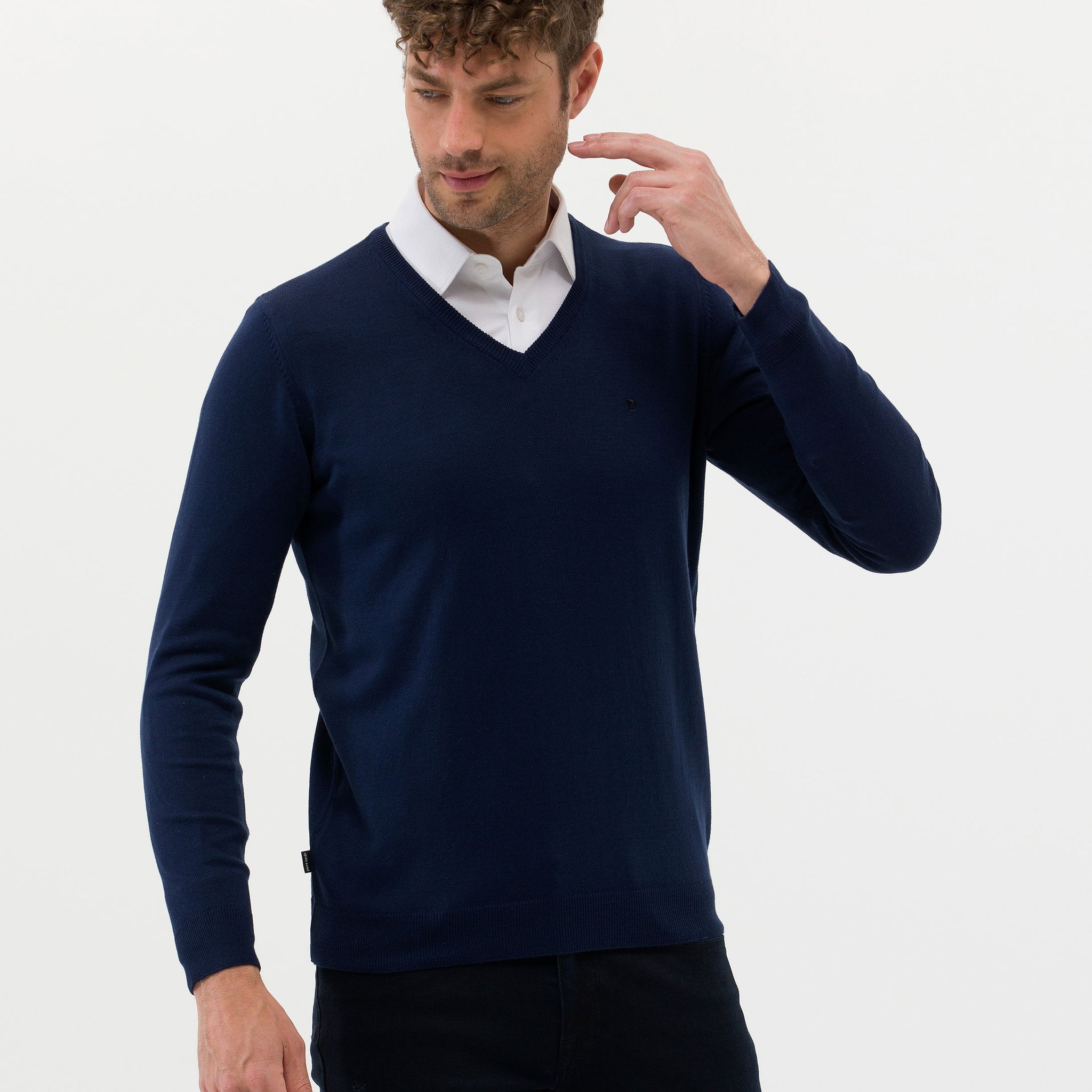 Light Navy Slim Fit V Neck Basic Sweater Sweater