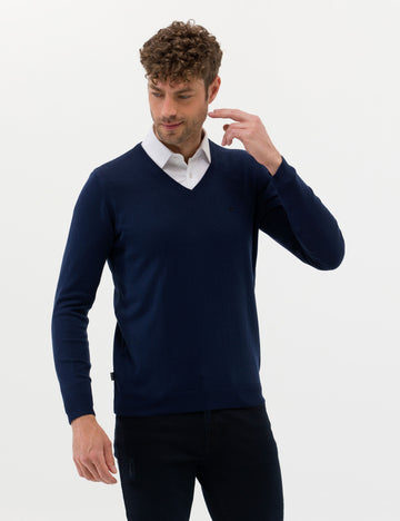 Light Navy Slim Fit V Neck Basic Sweater Sweater