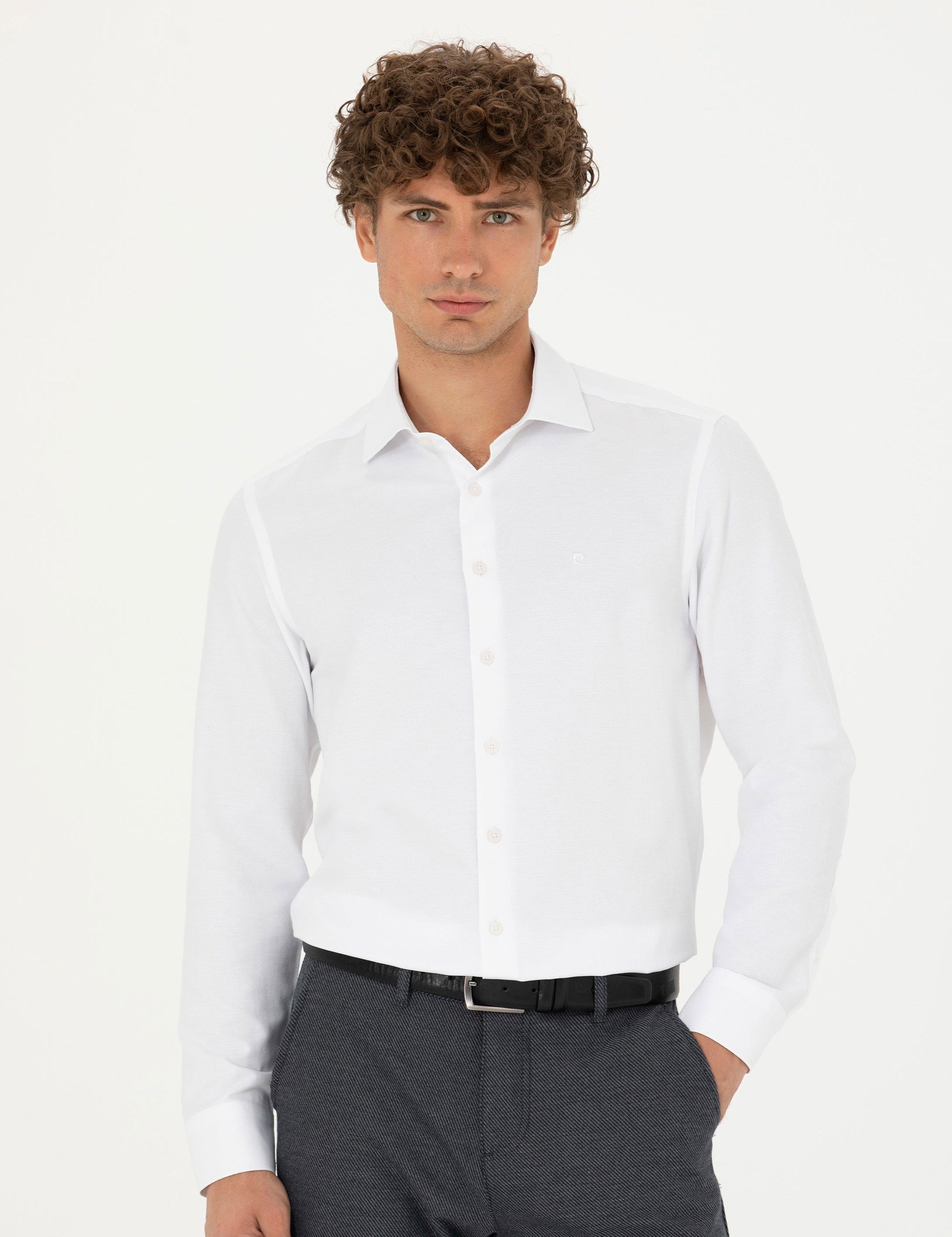 White Slim Fit Long Sleeve Shirt