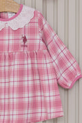 Baby Girl Pink Plaid Patterned Dress Bandana Set of 2