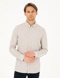 Brown Regular Fit Striped Long Sleeve Shirt
