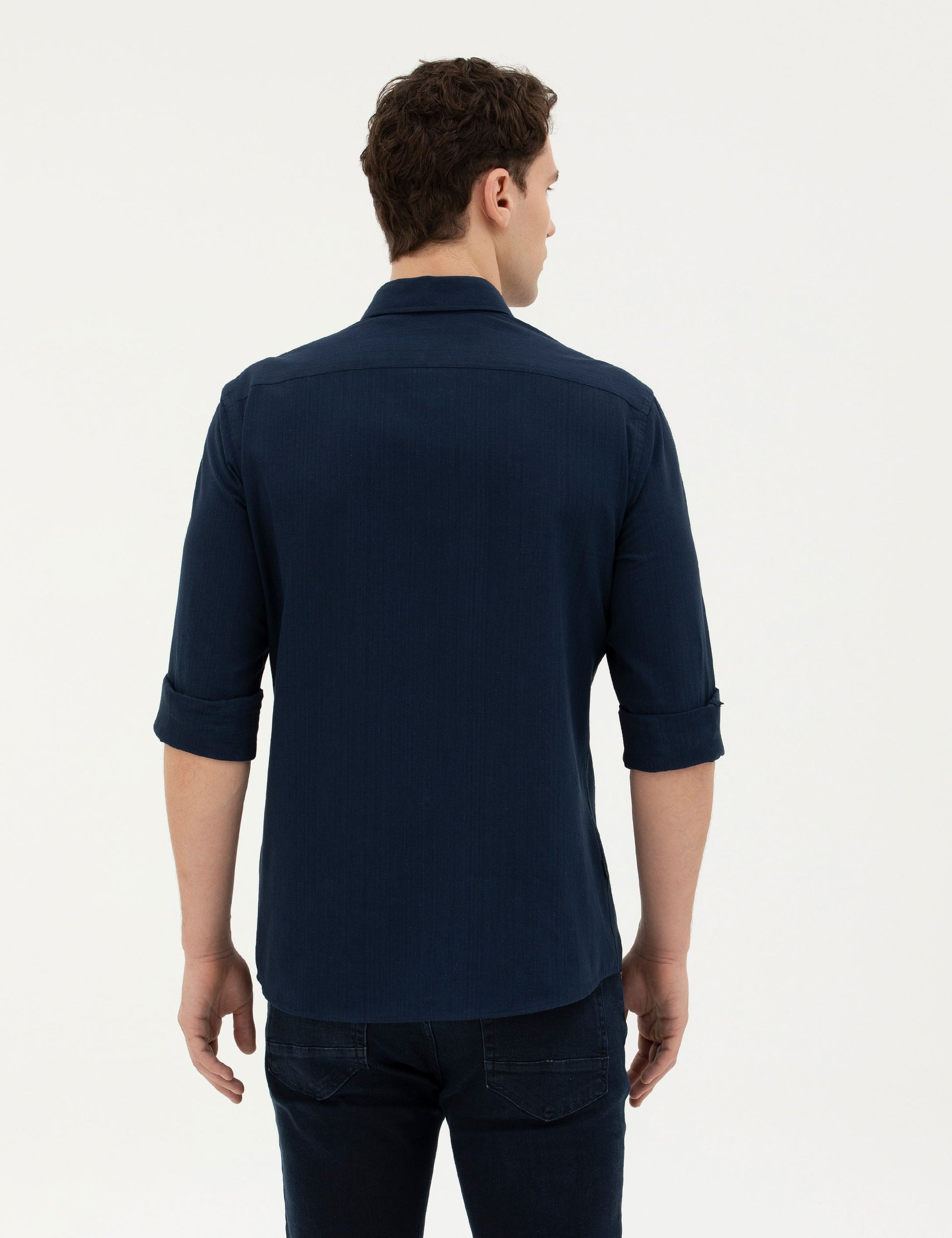Navy Blue Slim Fit Long Sleeve Shirt