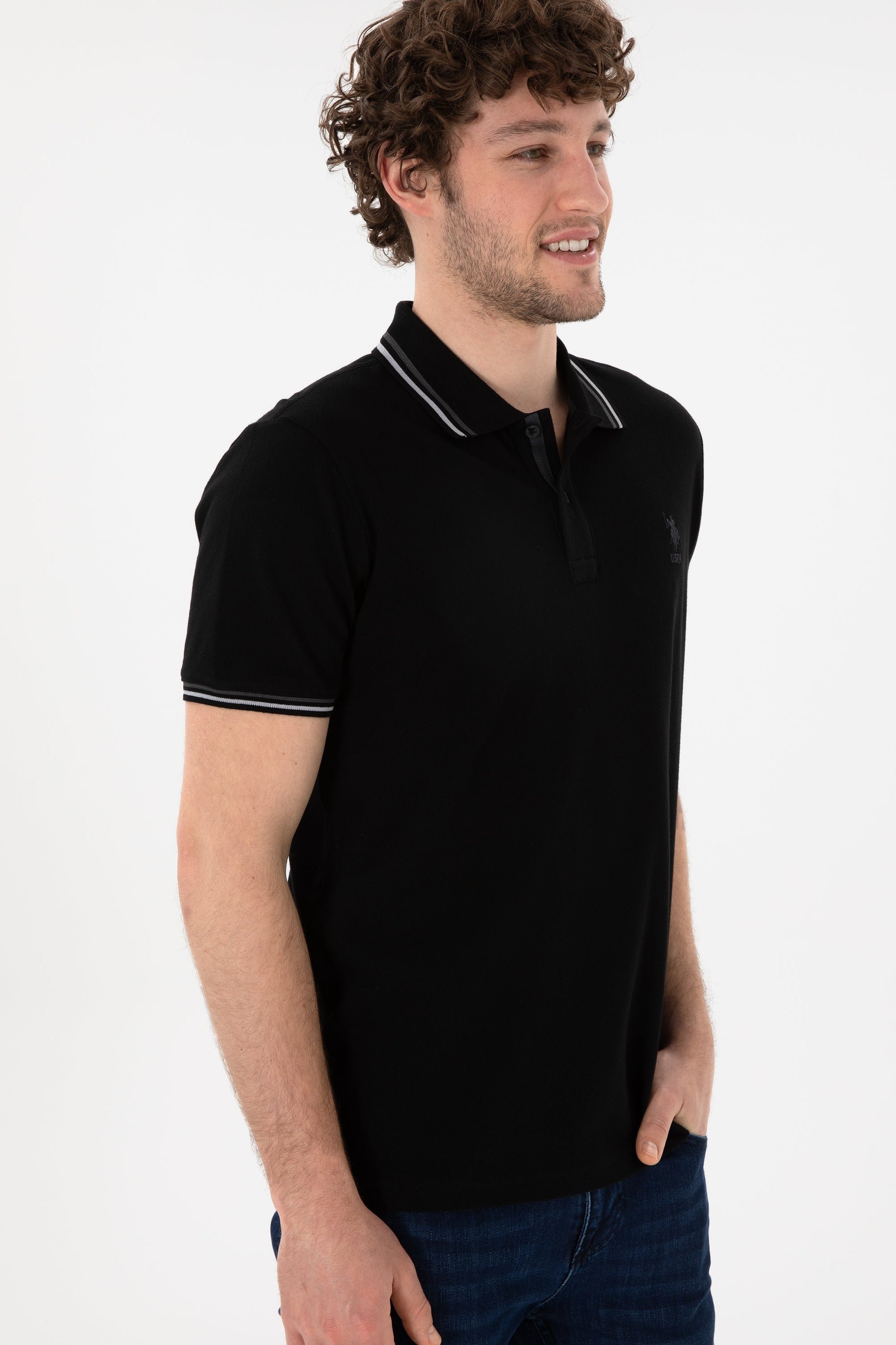 U.S. Polo Assn. - Men's Regular Fit Polo Neck Black Basic T-Shirt