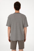 Men's Comfort Fit Crew Neck Navy Knit Patterned T-Shirt