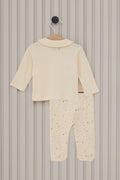 Baby Girl Cream Sky Pattern Ribbed 100% Cotton 3-Piece Pajama Set