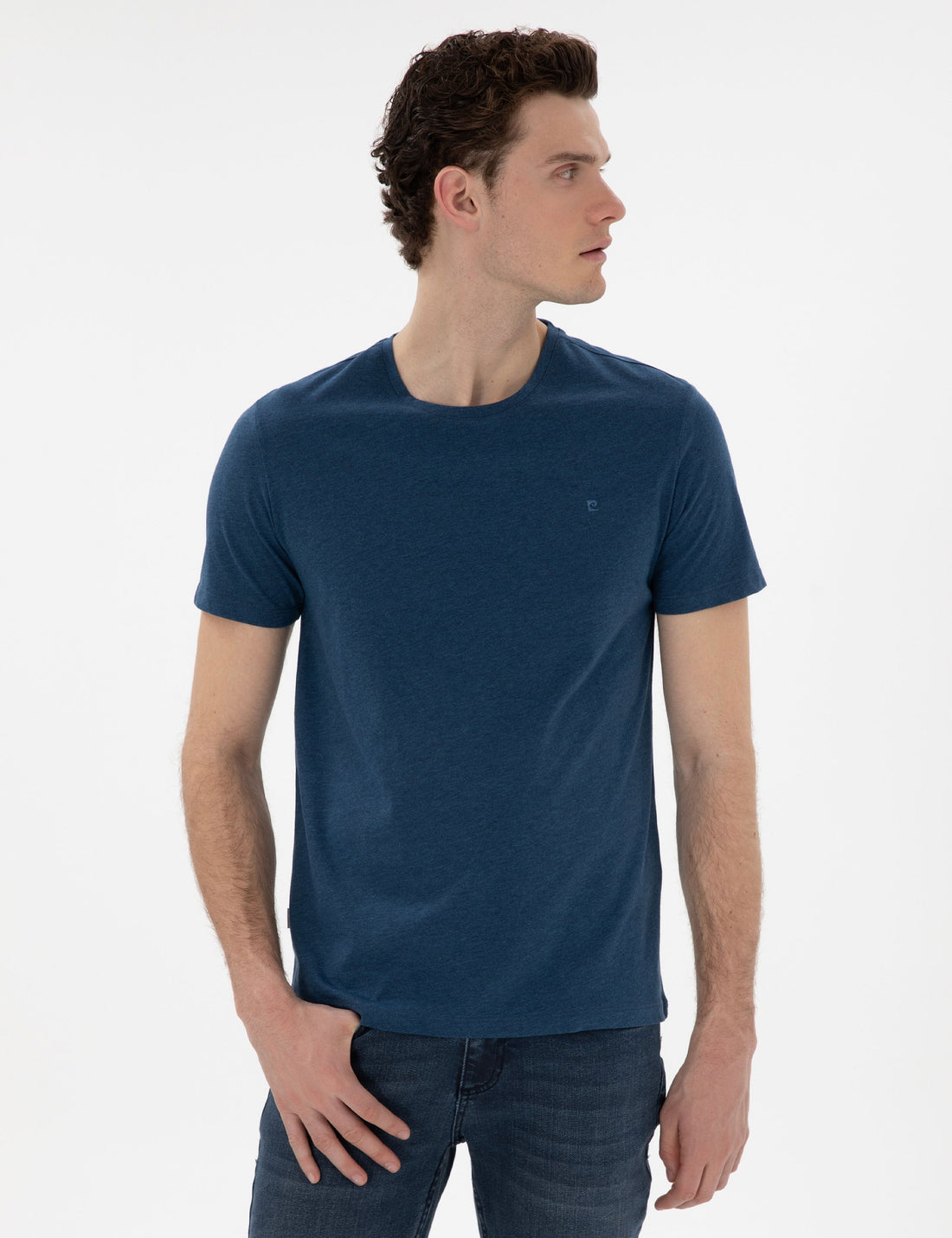 Indigo Melange Slim Fit Basic T-Shirt