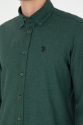 Men's Dark Green Long Sleeve Basic Shirt