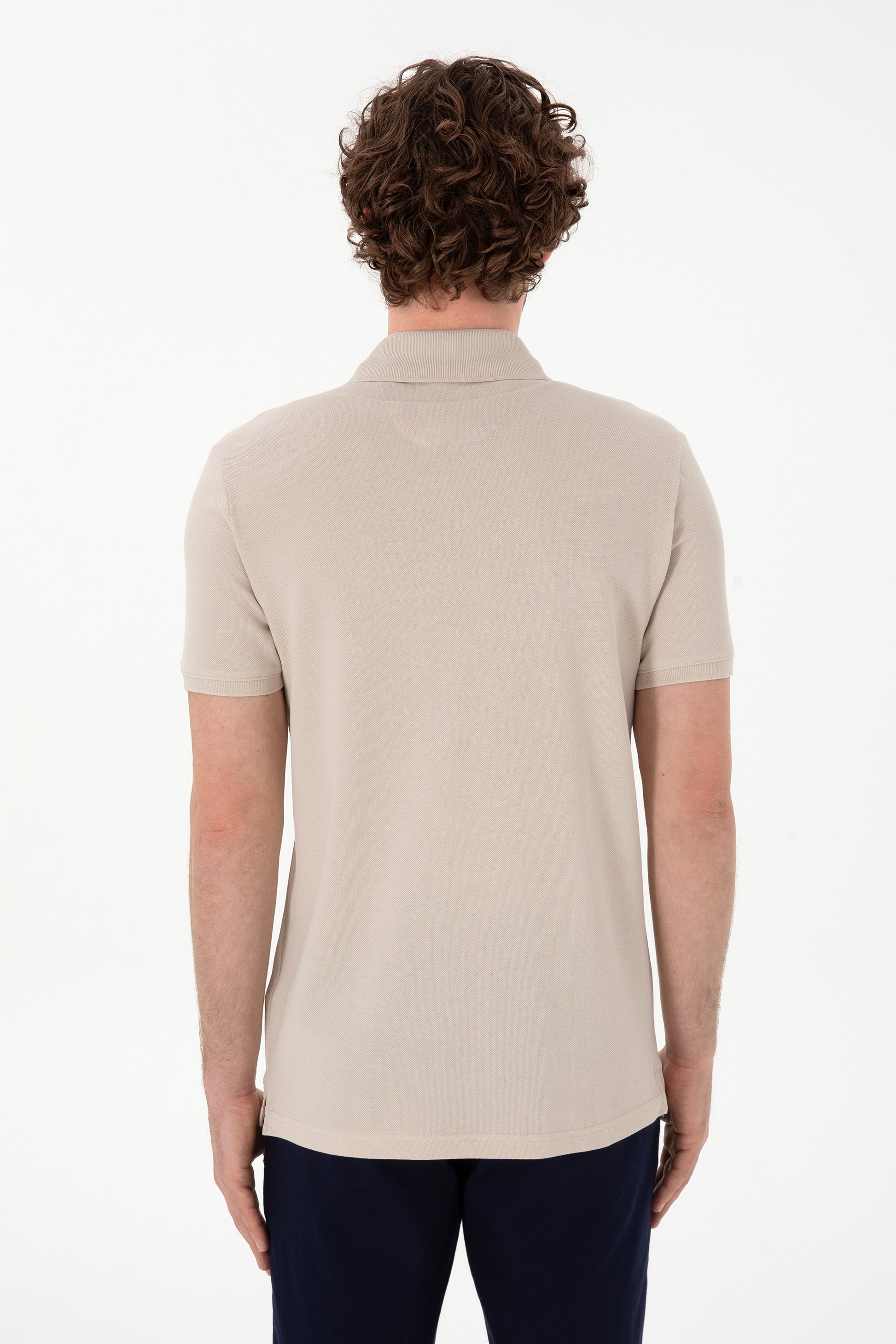 Men's Slim Fit Polo Neck Stone Basic T-Shirt