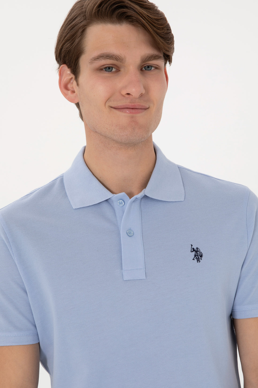 Men's Slim Fit Polo Neck Light Blue Basic T-Shirt