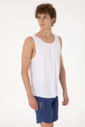 Men's Regular Fit Crew Neck White Sleeveless T-shirt