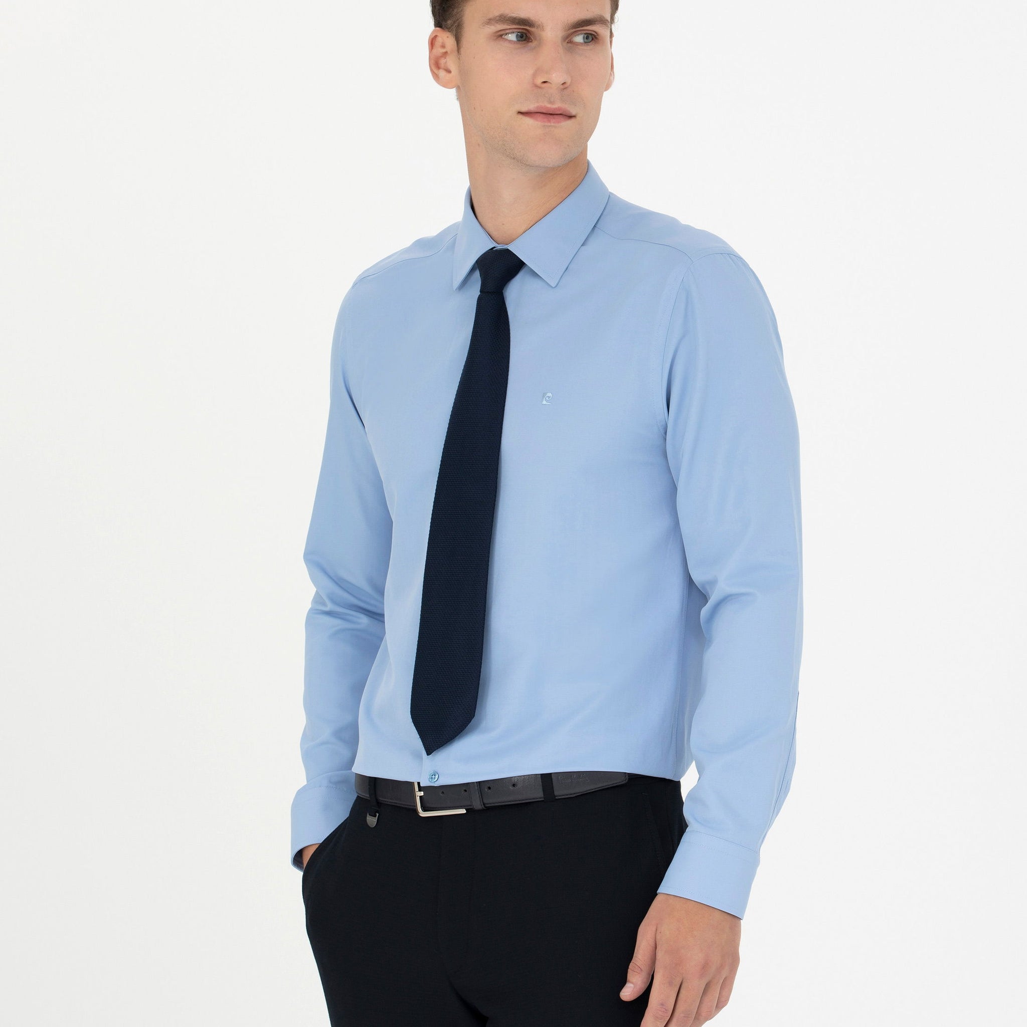 Blue Slim Fit Long Sleeve Basic Shirt