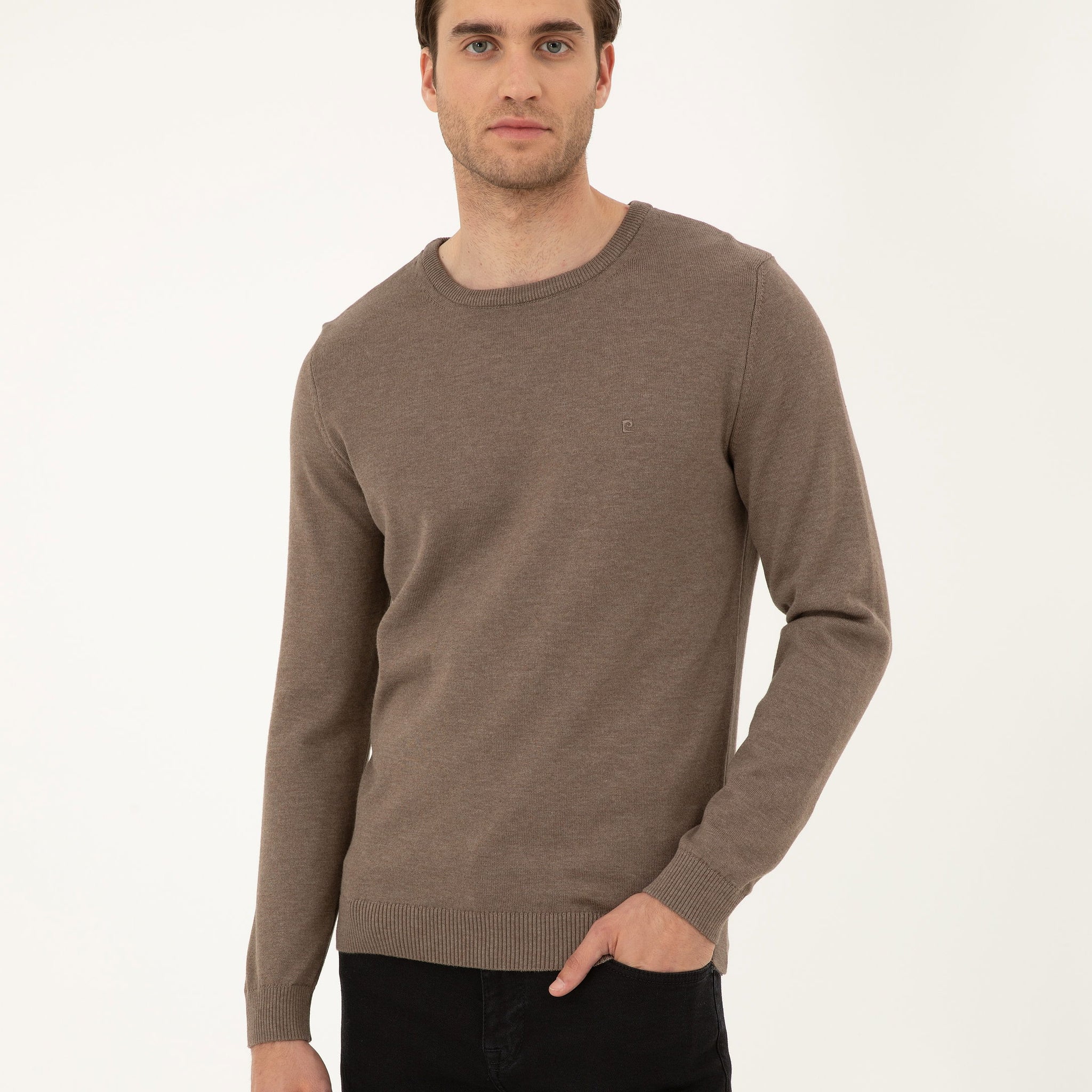 Mink Melange Slim Fit Crew Neck Basic Knitwear Sweater