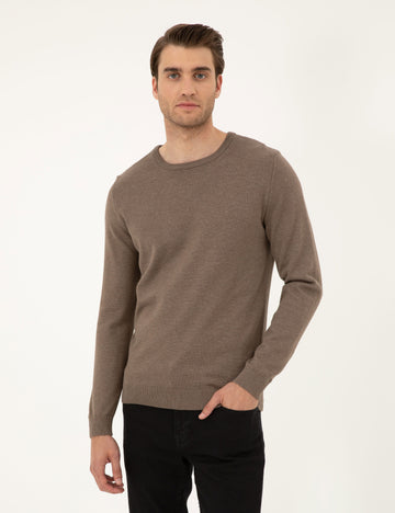 Mink Melange Slim Fit Crew Neck Basic Knitwear Sweater