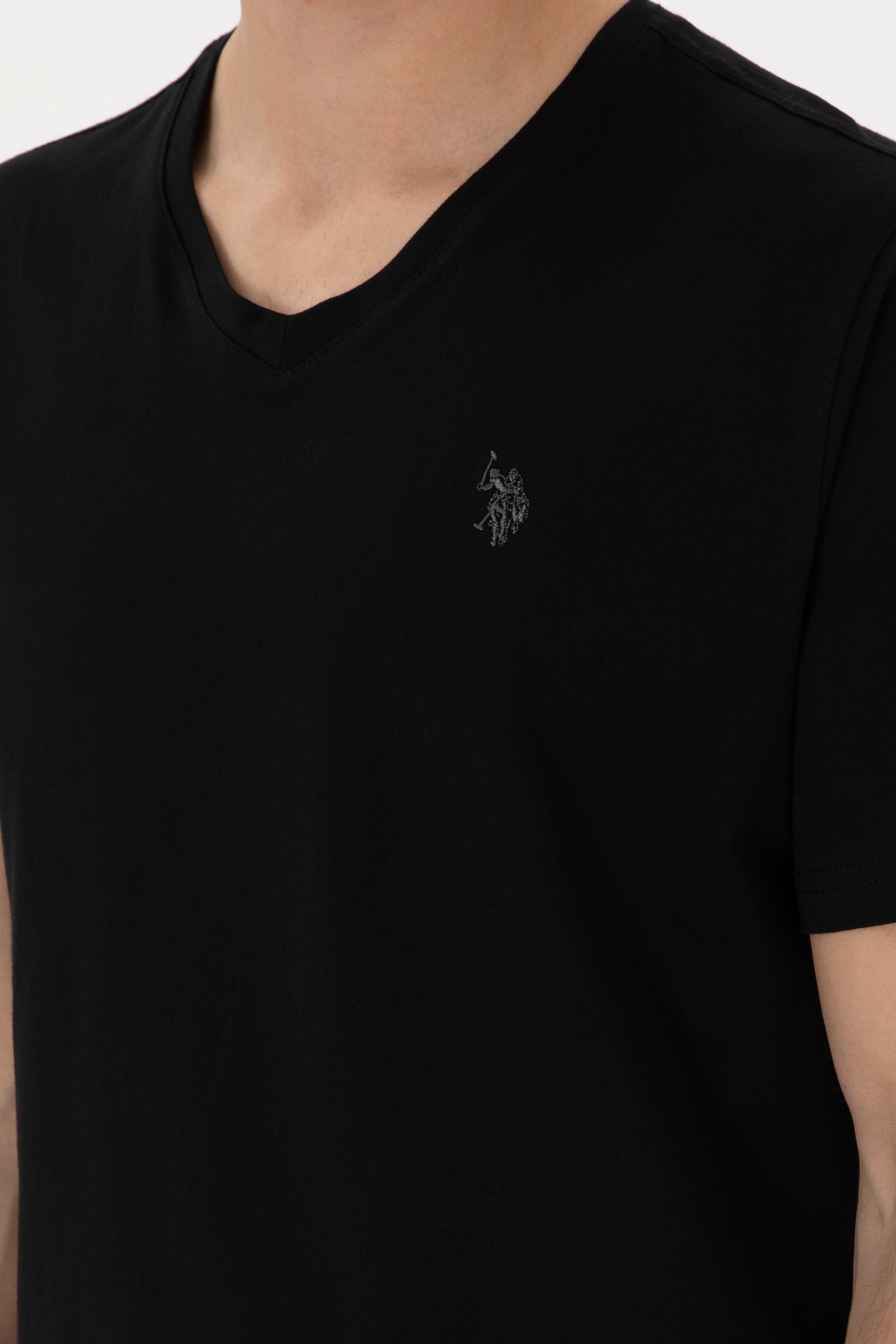 Men's Regular Fit V-Neck Black Basic T-Shirt