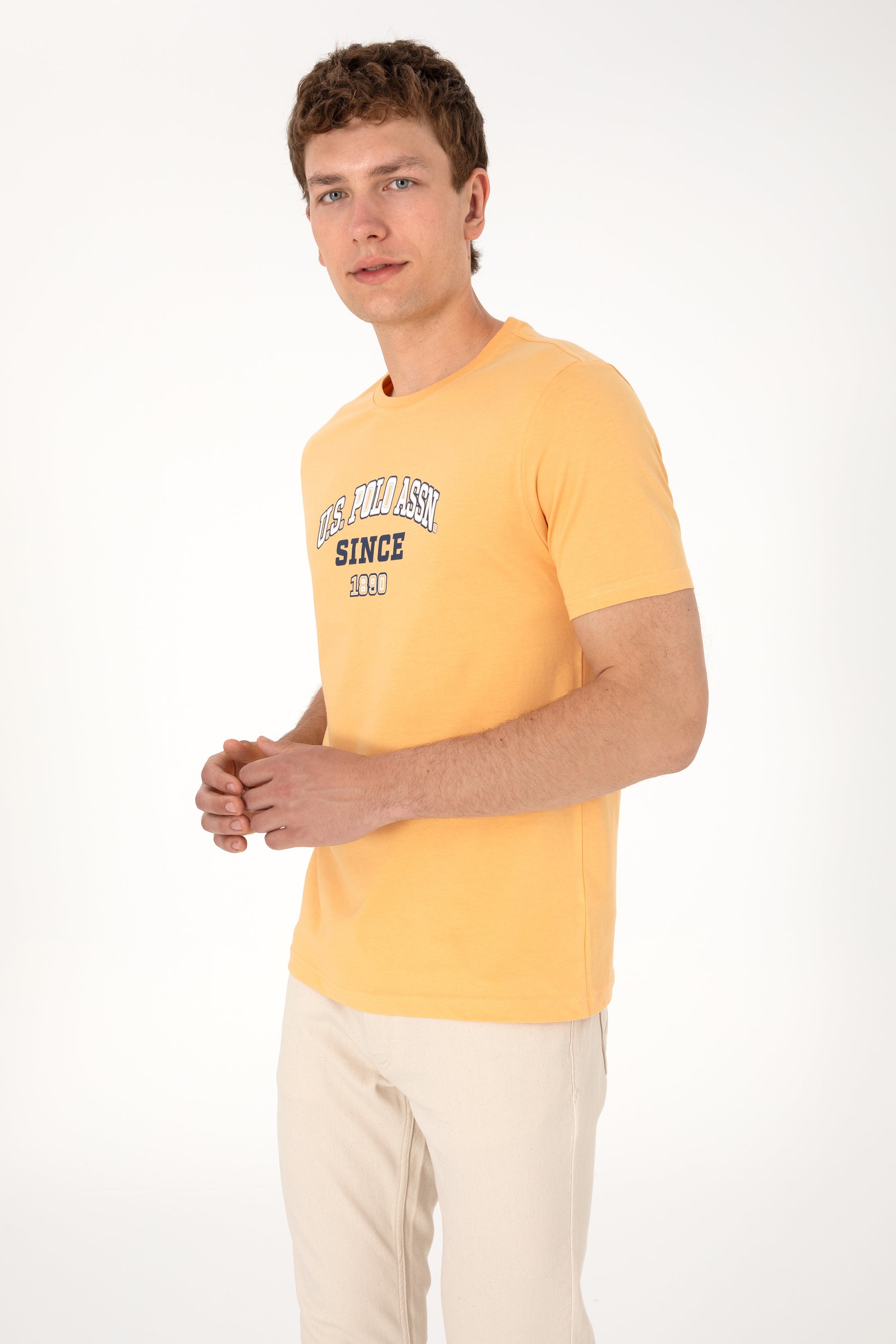 Men's Regular Fit Crew Neck Orange T-Shirt