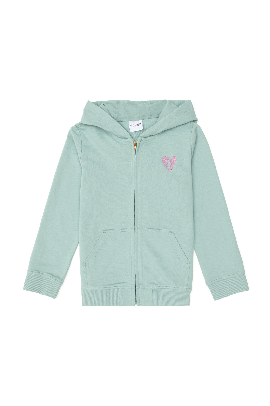 Girls' Water Green Zipper Basic Sweatshirt