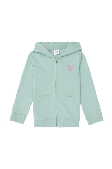 Girls' Water Green Zipper Basic Sweatshirt