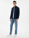 Navy Blue Slim Fit Linen Look Shirt