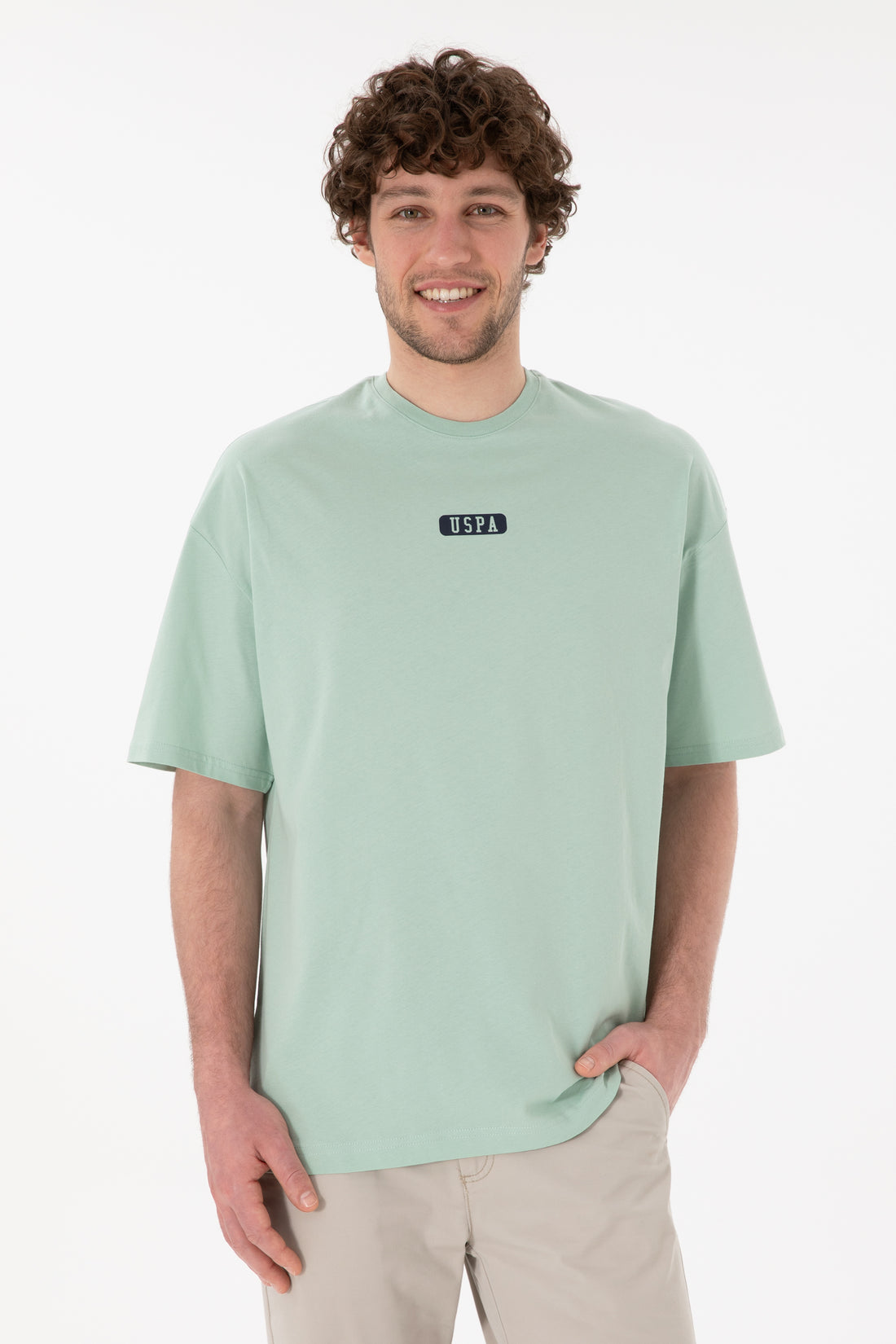 Men's Oversize Fit Crew Neck Water Green T-shirt