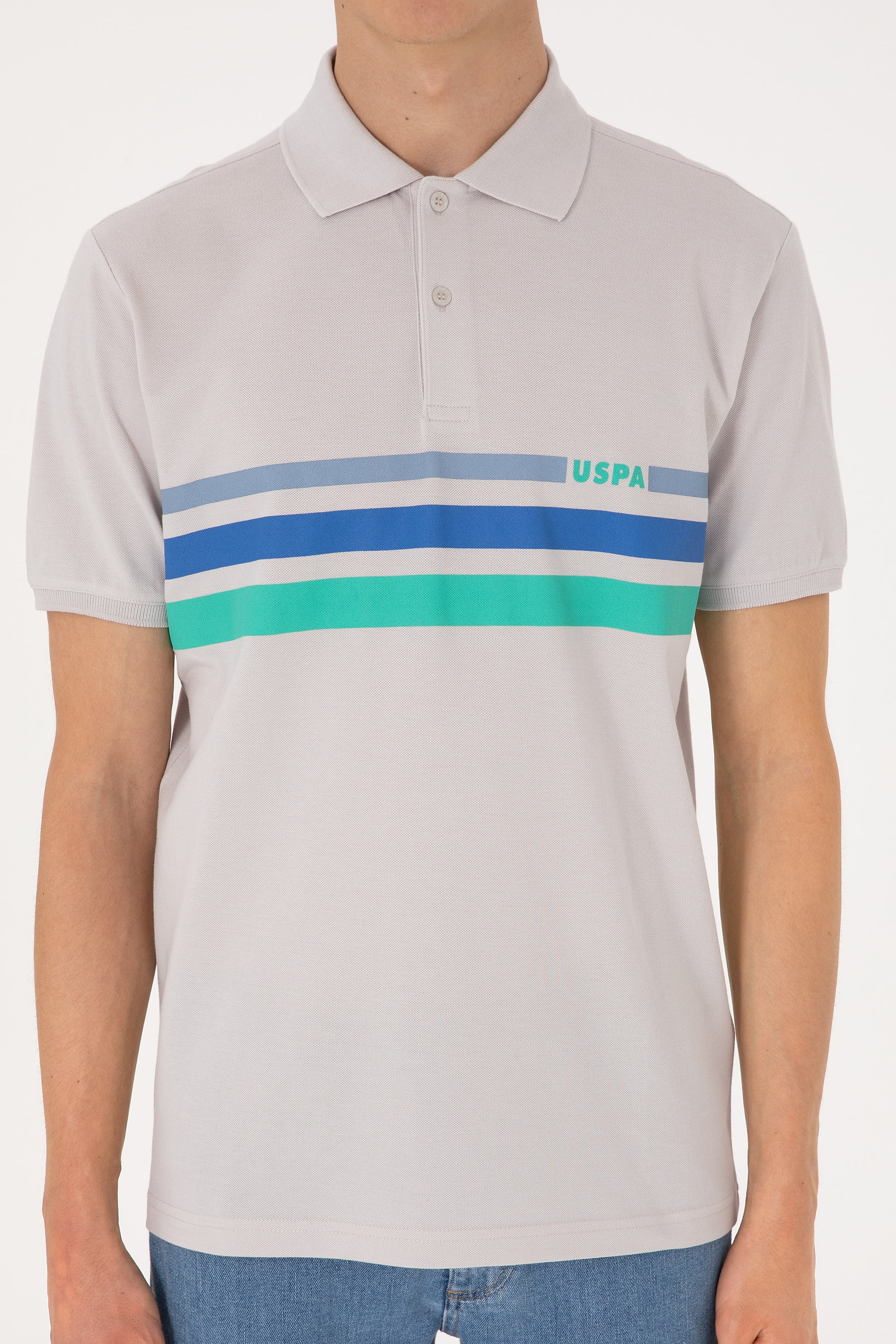 Men's Regular Fit Polo Neck Light Grey T-Shirt