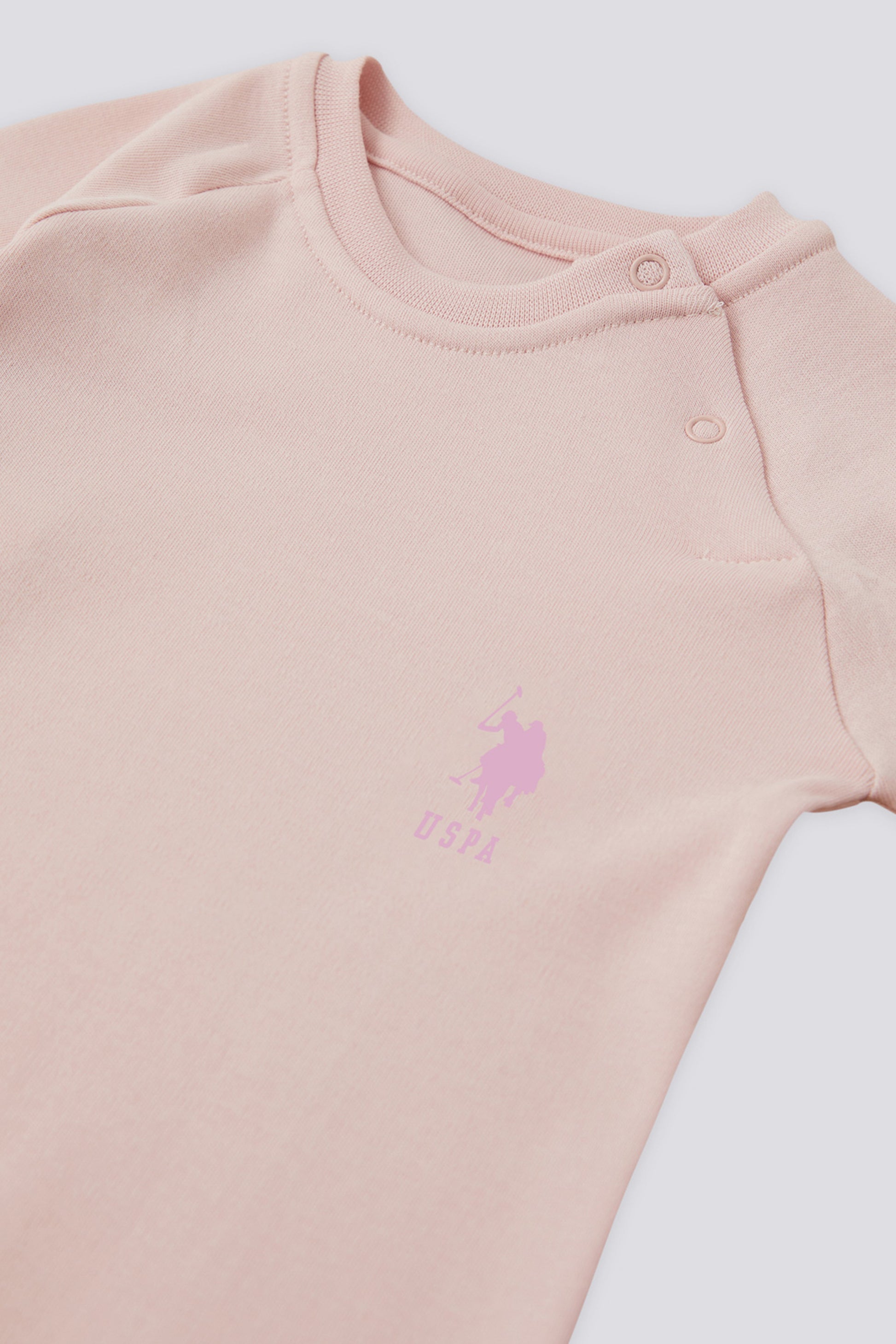 Baby Girl Powder Pink Patched 100% Cotton Jumpsuit