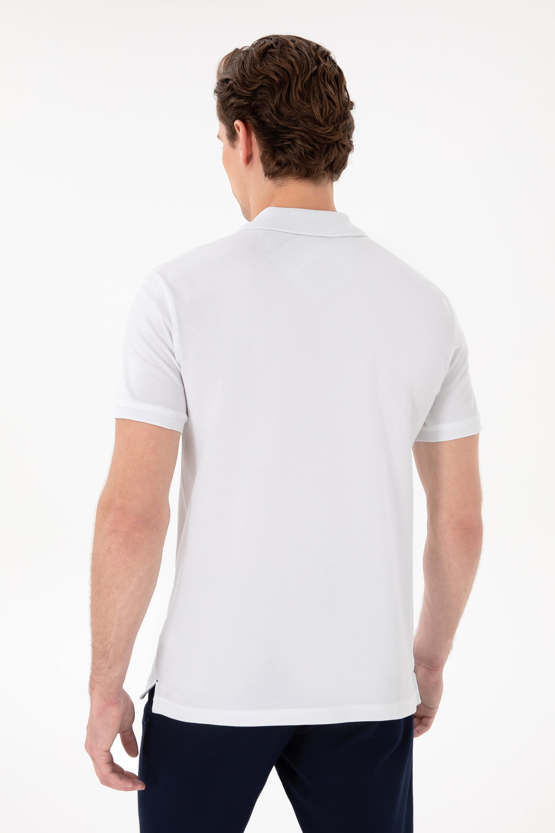 Men's Slim Fit Polo Neck White Basic T-Shirt