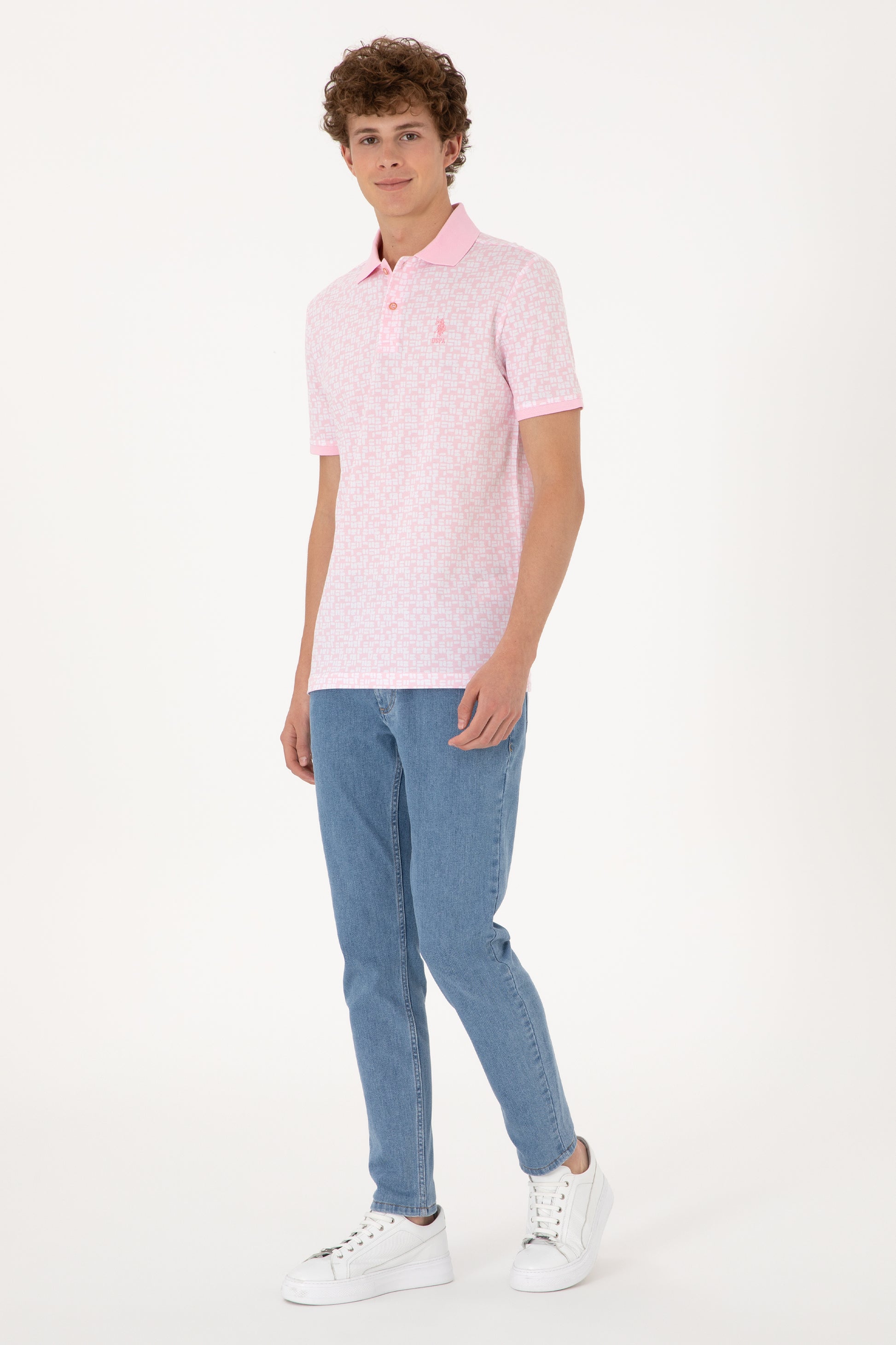 Men's Regular Fit Polo Neck Light Pink T-Shirt