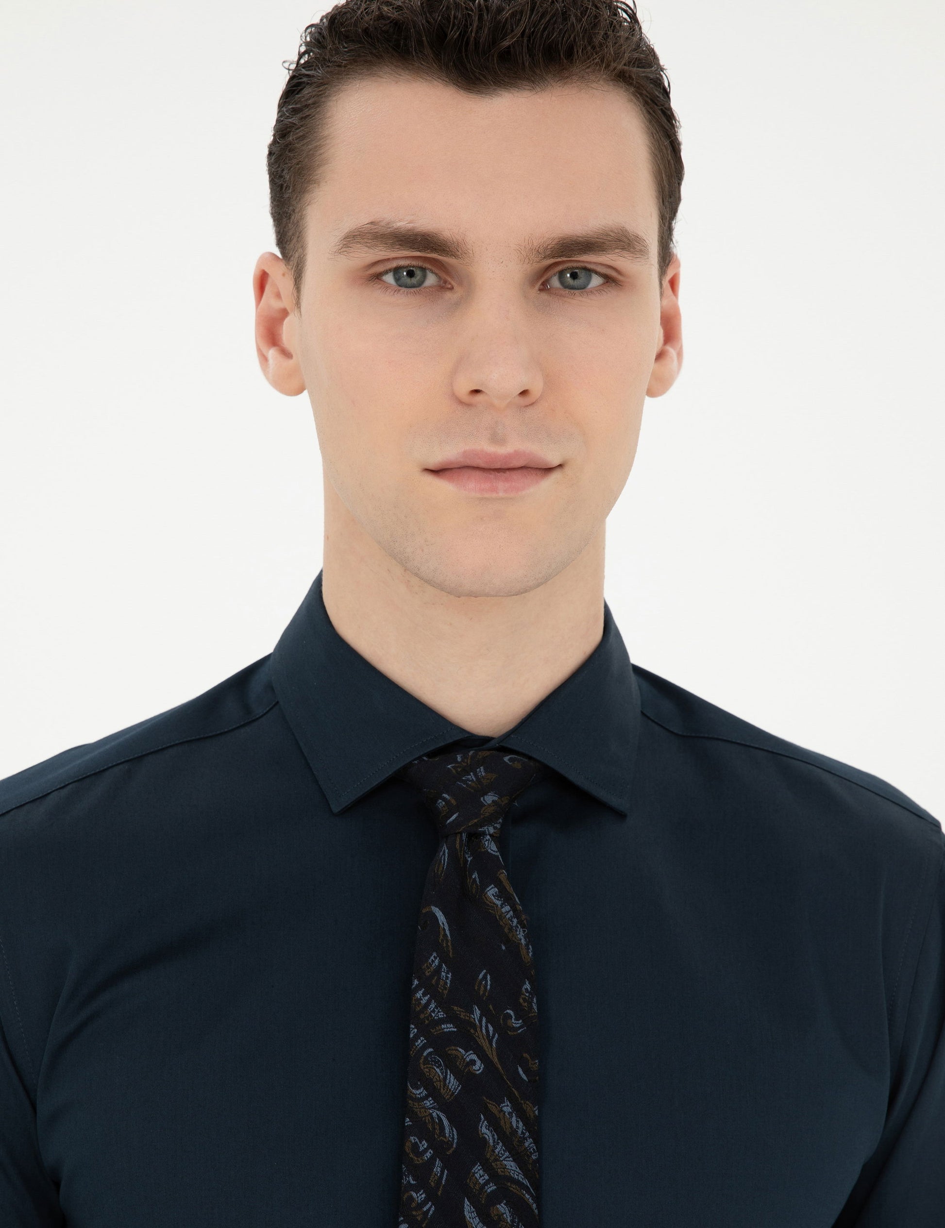 Navy Blue Ex. Slim Fit Long Sleeve Basic Shirt