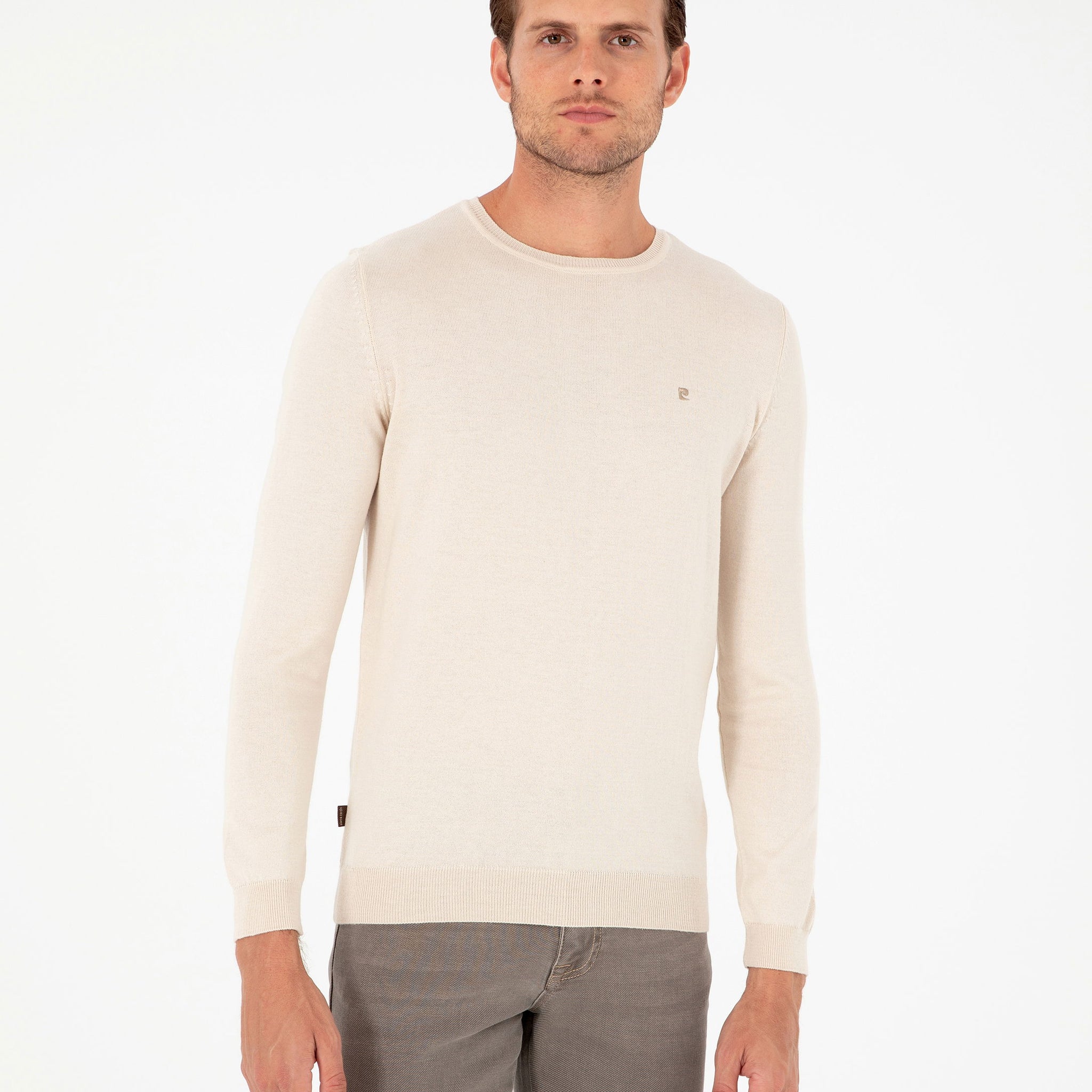 Beige Slim Fit Crew Neck Basic Knitwear Sweater