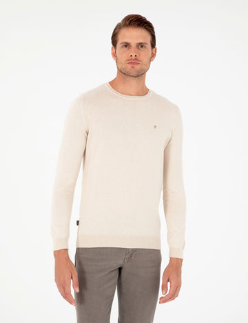 Beige Slim Fit Crew Neck Basic Knitwear Sweater