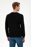 Men's Regular Fit Crew Neck Label Print Black Sweatshirt