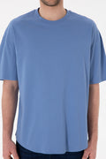 Men's Long Fit Crew Neck Dark Blue Basic T-Shirt