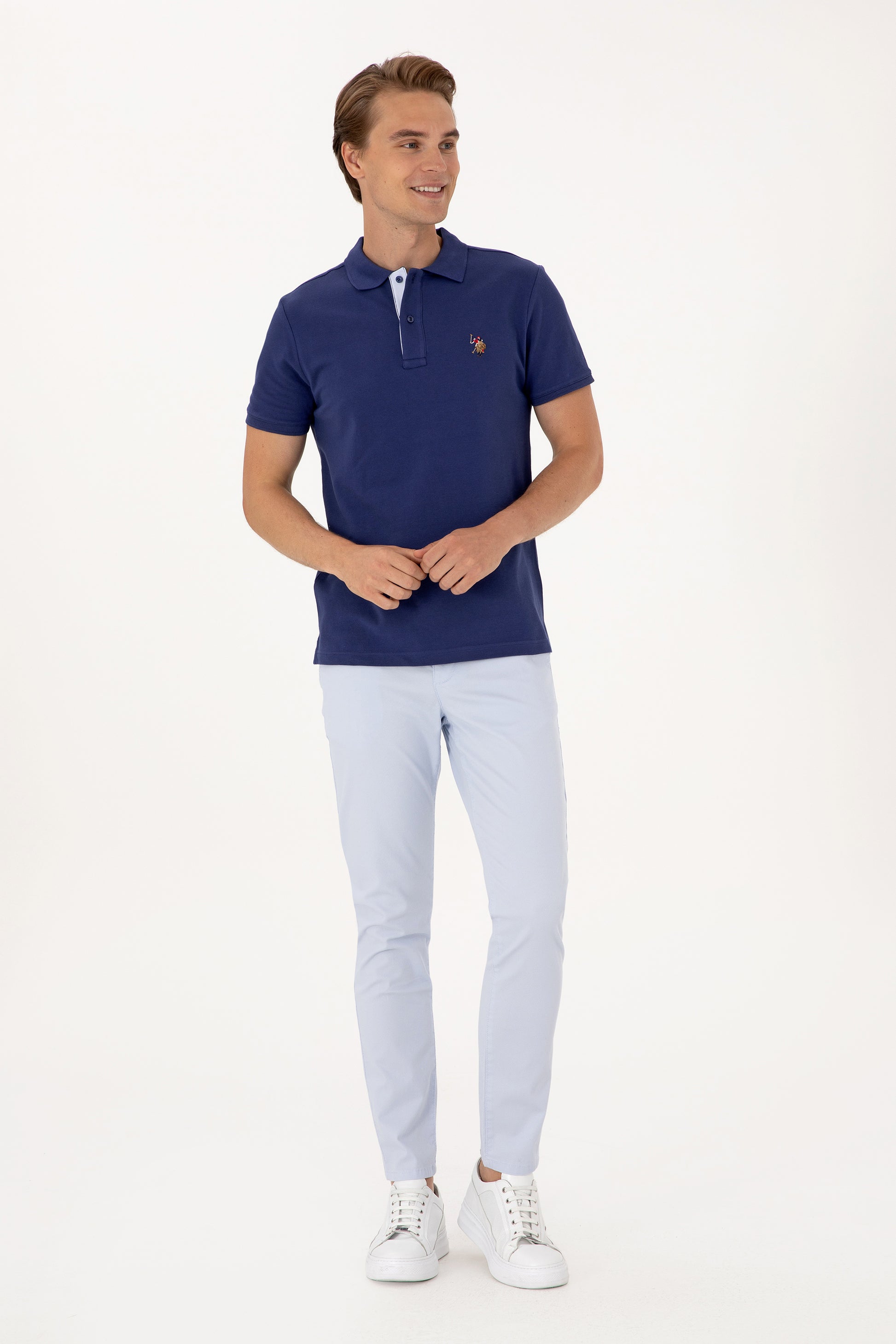 Men's Slim Fit Polo Neck Light Navy Basic T-Shirt