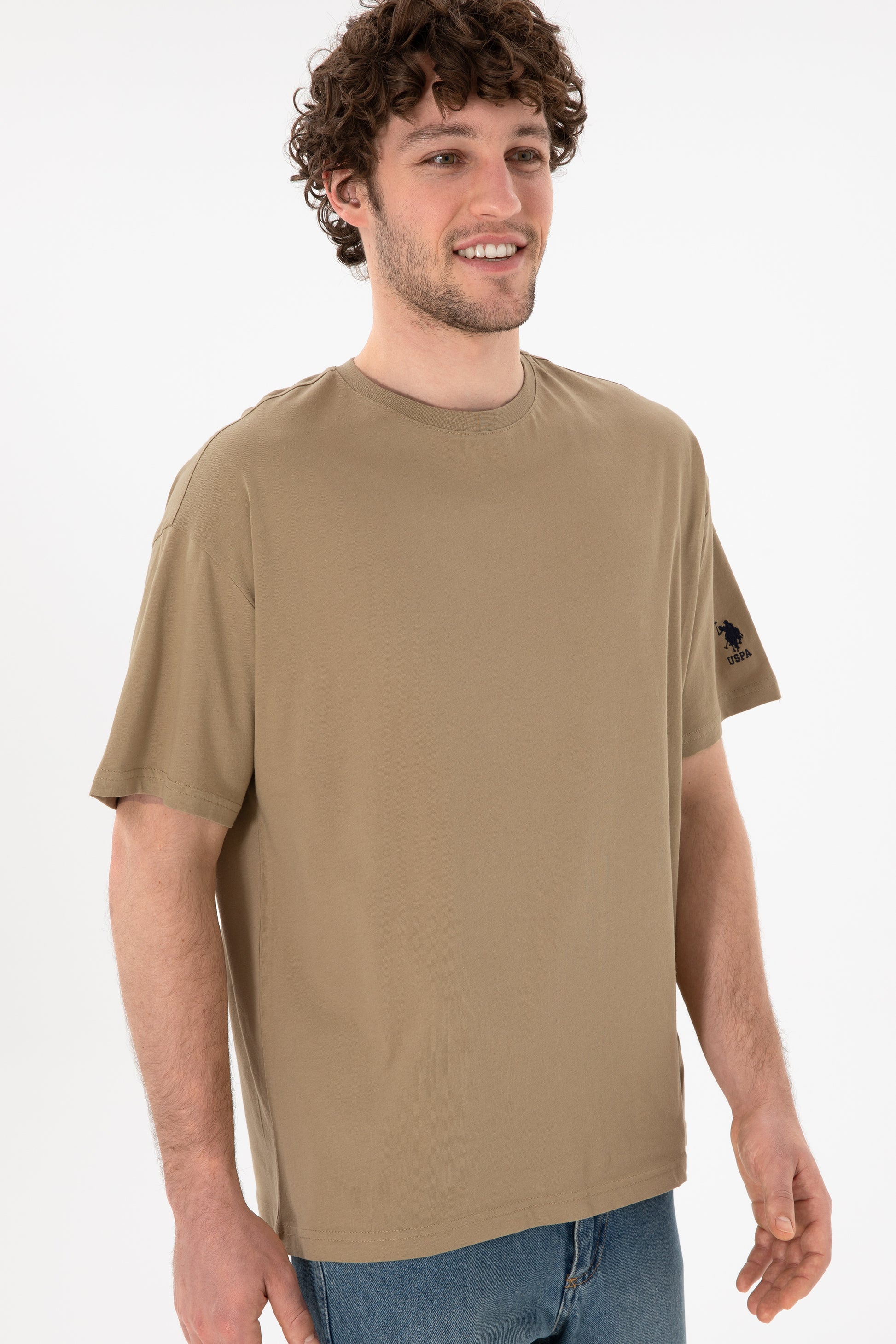 Men's Oversize Fit Crew Neck Khaki T-shirt