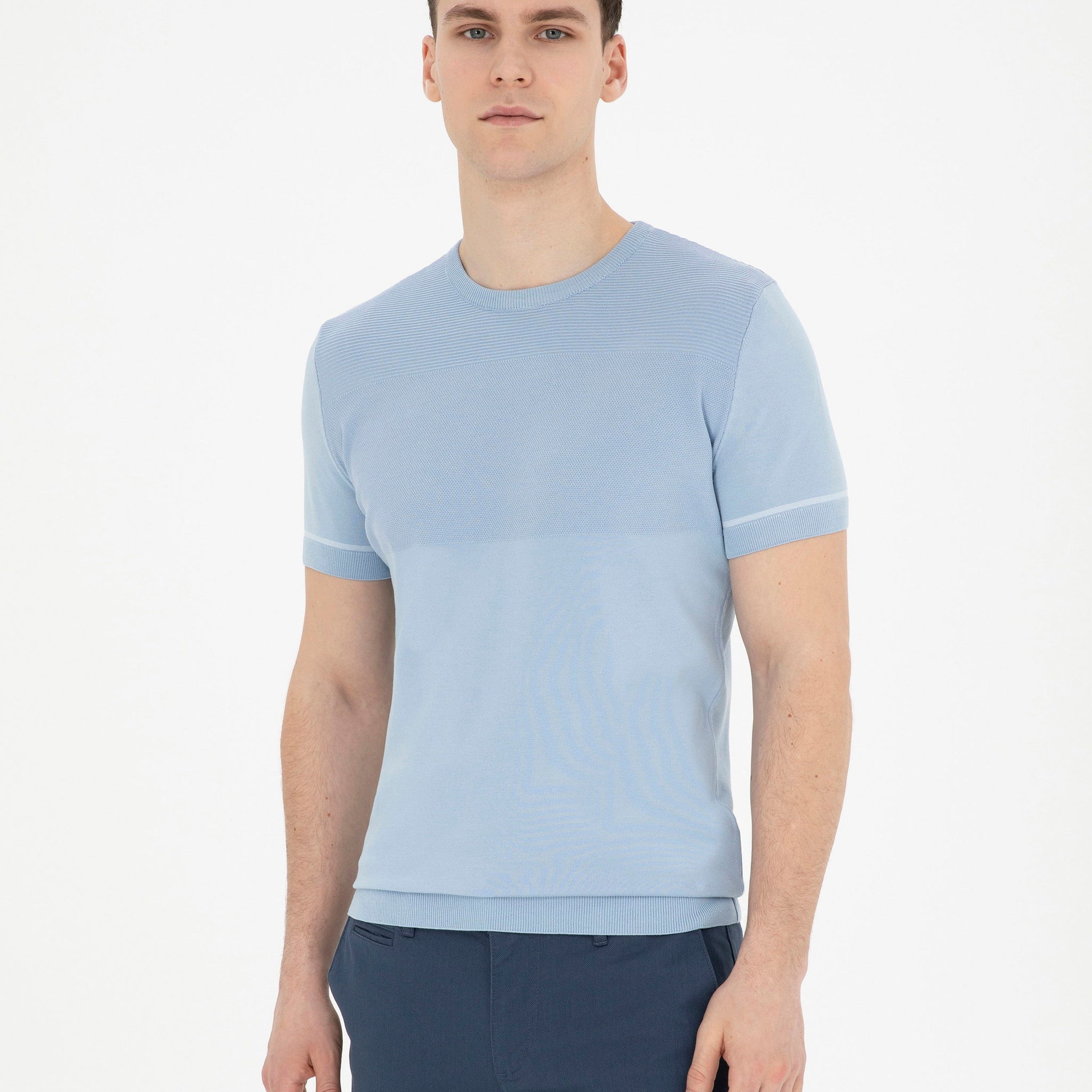 Blue Slim Fit Crew Neck Sweater T-Shirt