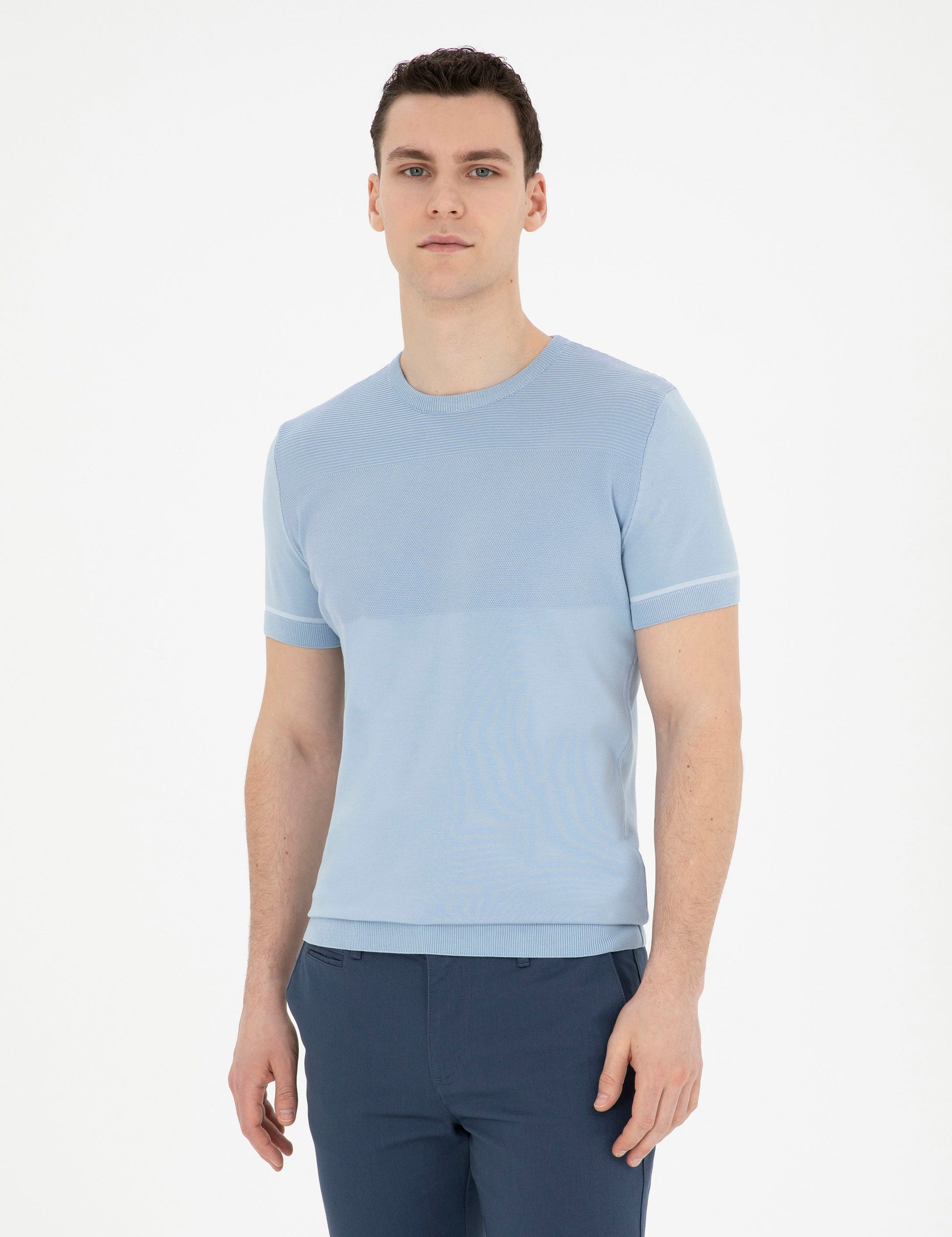 Blue Slim Fit Crew Neck Sweater T-Shirt