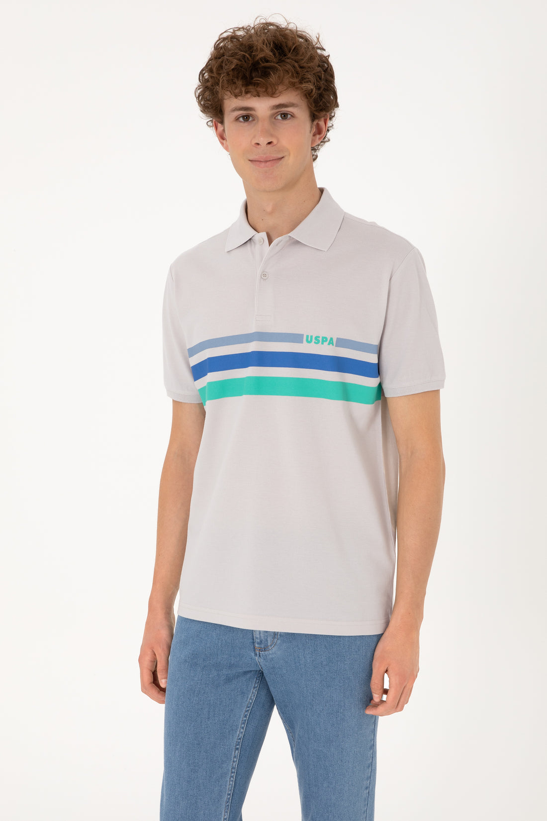 Men's Regular Fit Polo Neck Light Grey T-Shirt