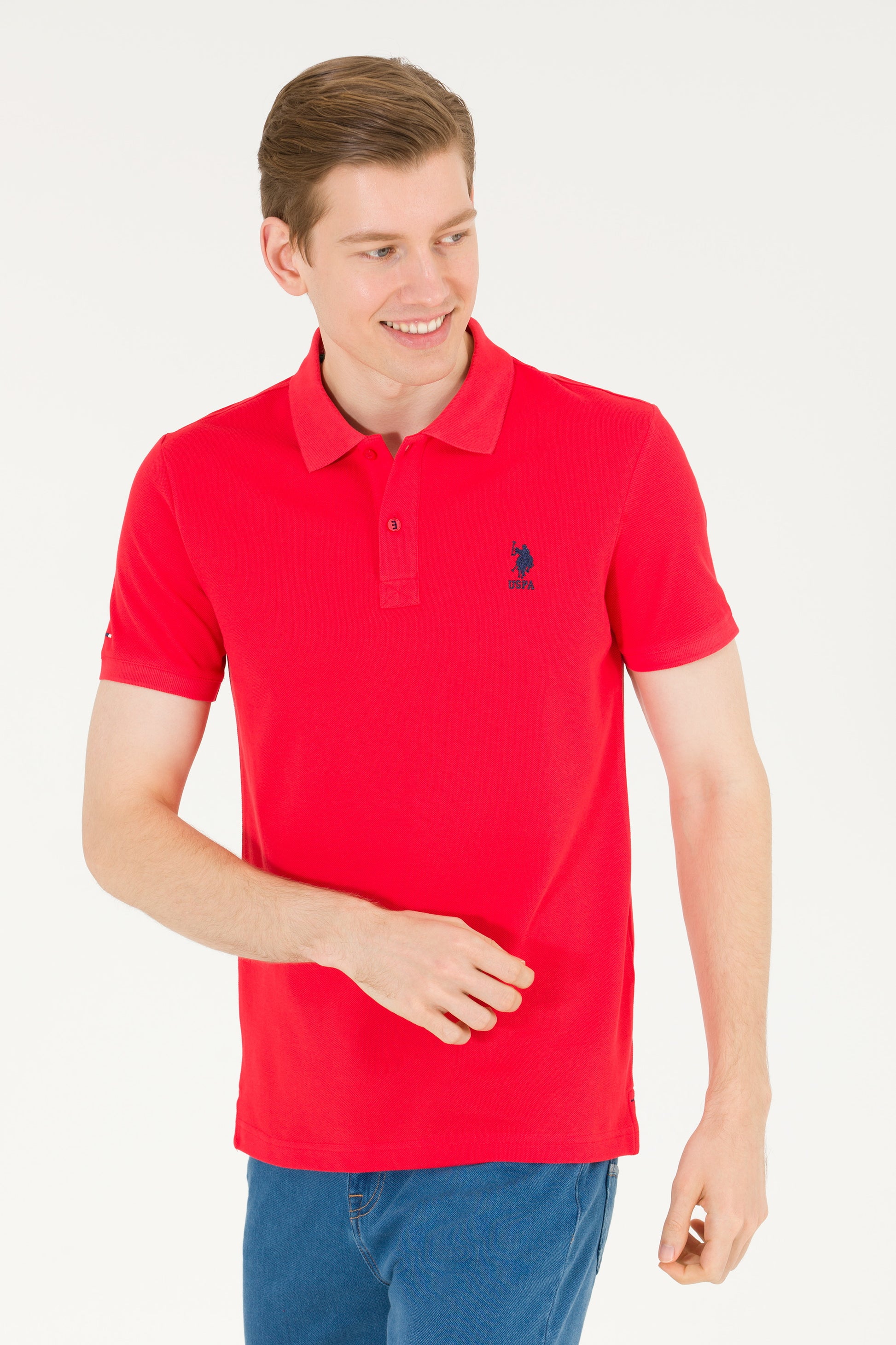 Men's Red Basic Polo Neck T-Shirt