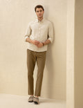 Khaki Carrot Fit Linen Blended Canvas Pants