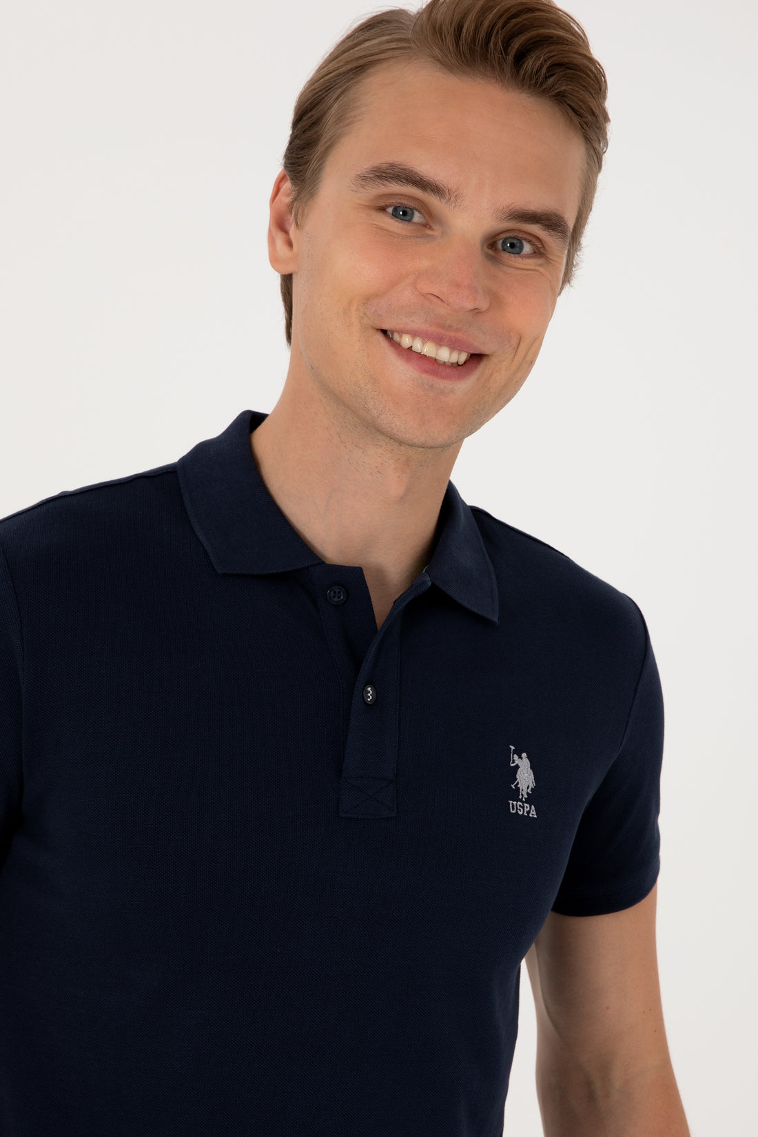 Men's Slim Fit Polo Neck Navy Basic T-Shirt