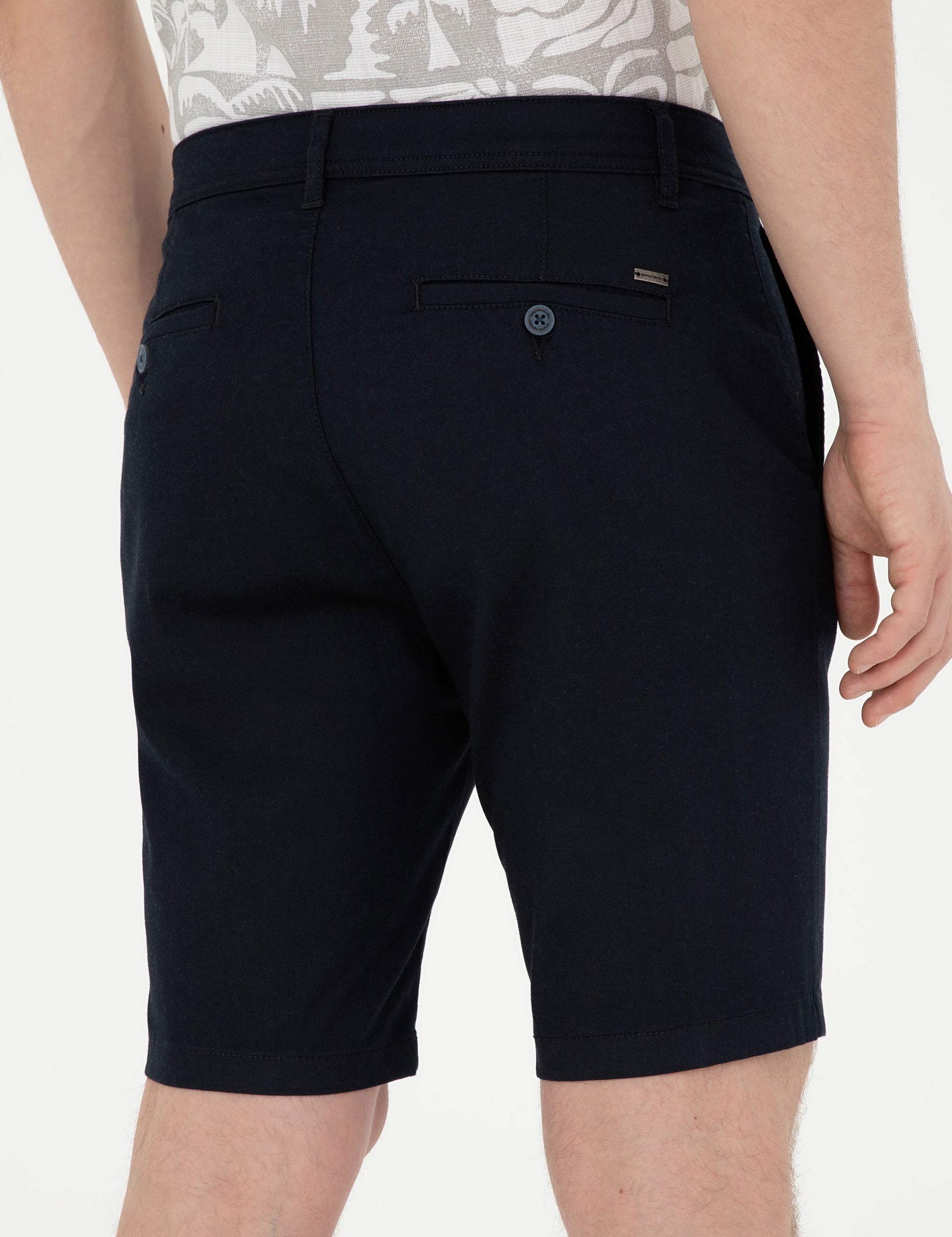 Navy Blue Slim Fit Woven Shorts