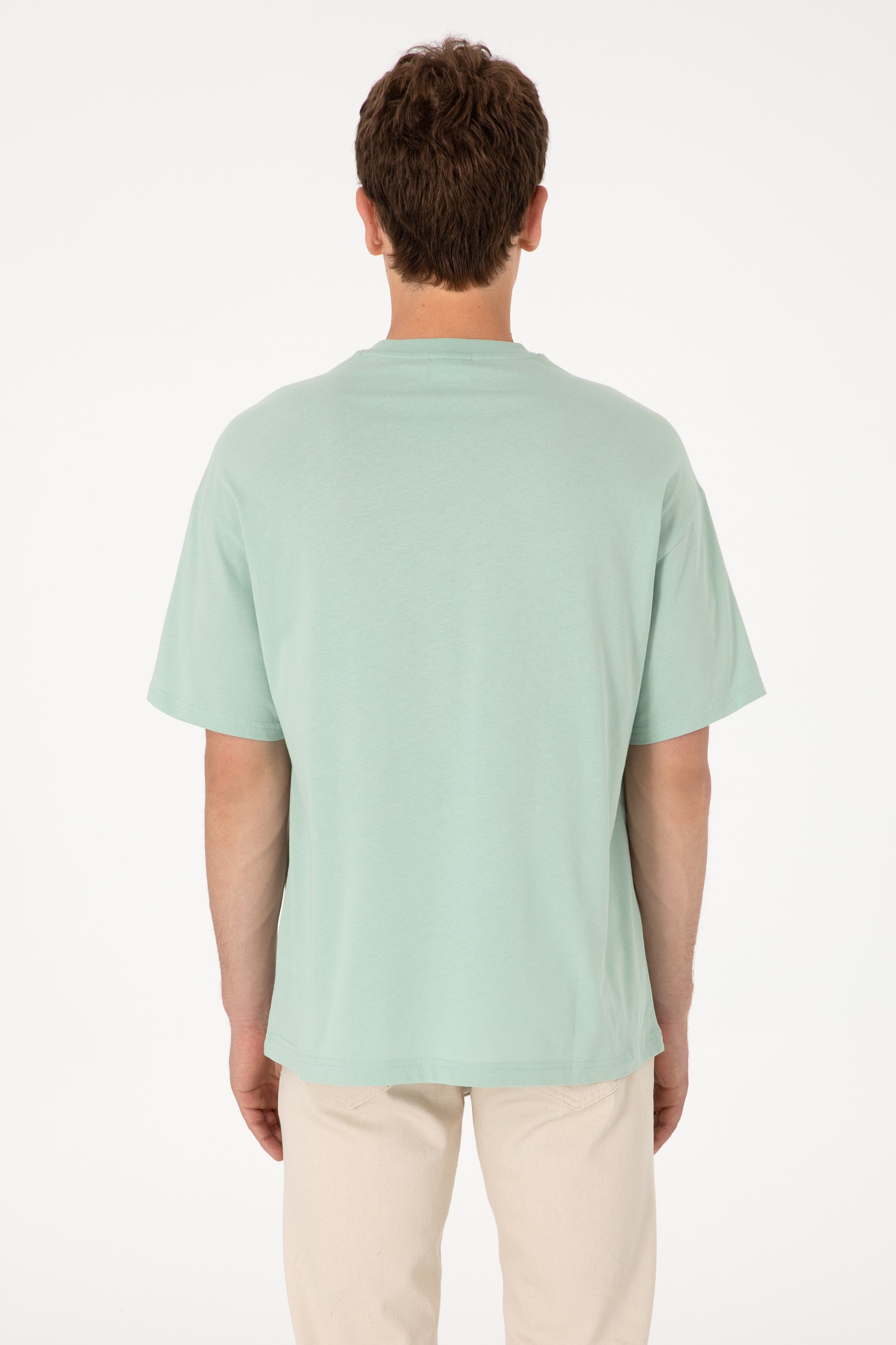 Men's Oversize Fit Crew Neck Water Green T-shirt