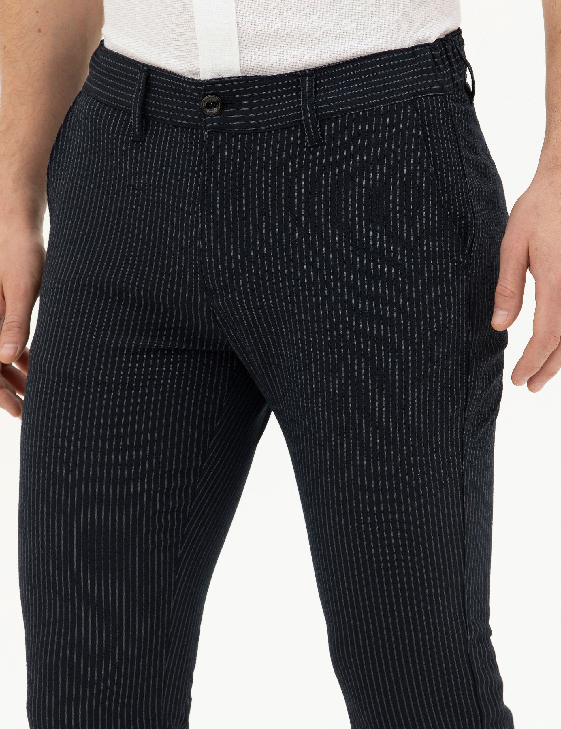 Navy Blue Slim Fit Canvas Pants