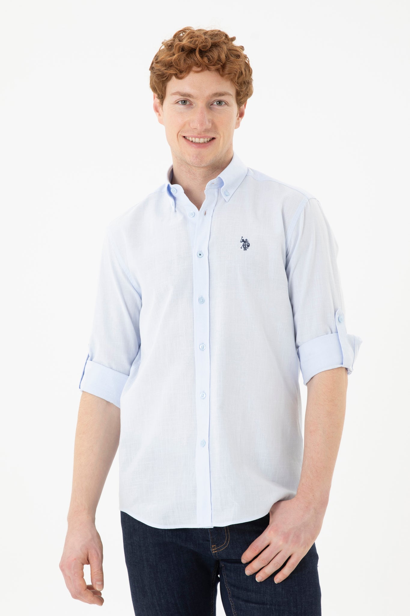 Men's Linen Look Light Blue Basic Shirt