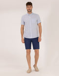 Indigo Slim Fit Linen Blend Bermuda Shorts