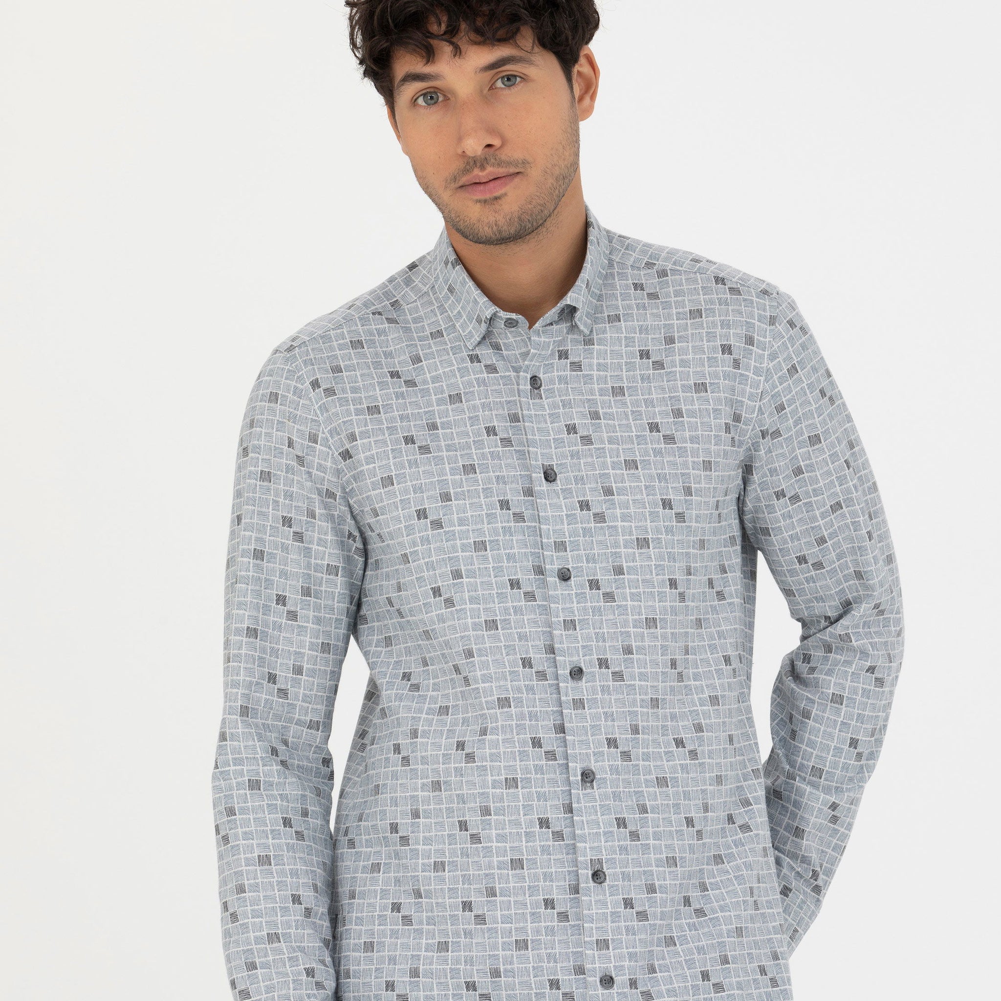 Blue Slim Fit Long Sleeve Shirt