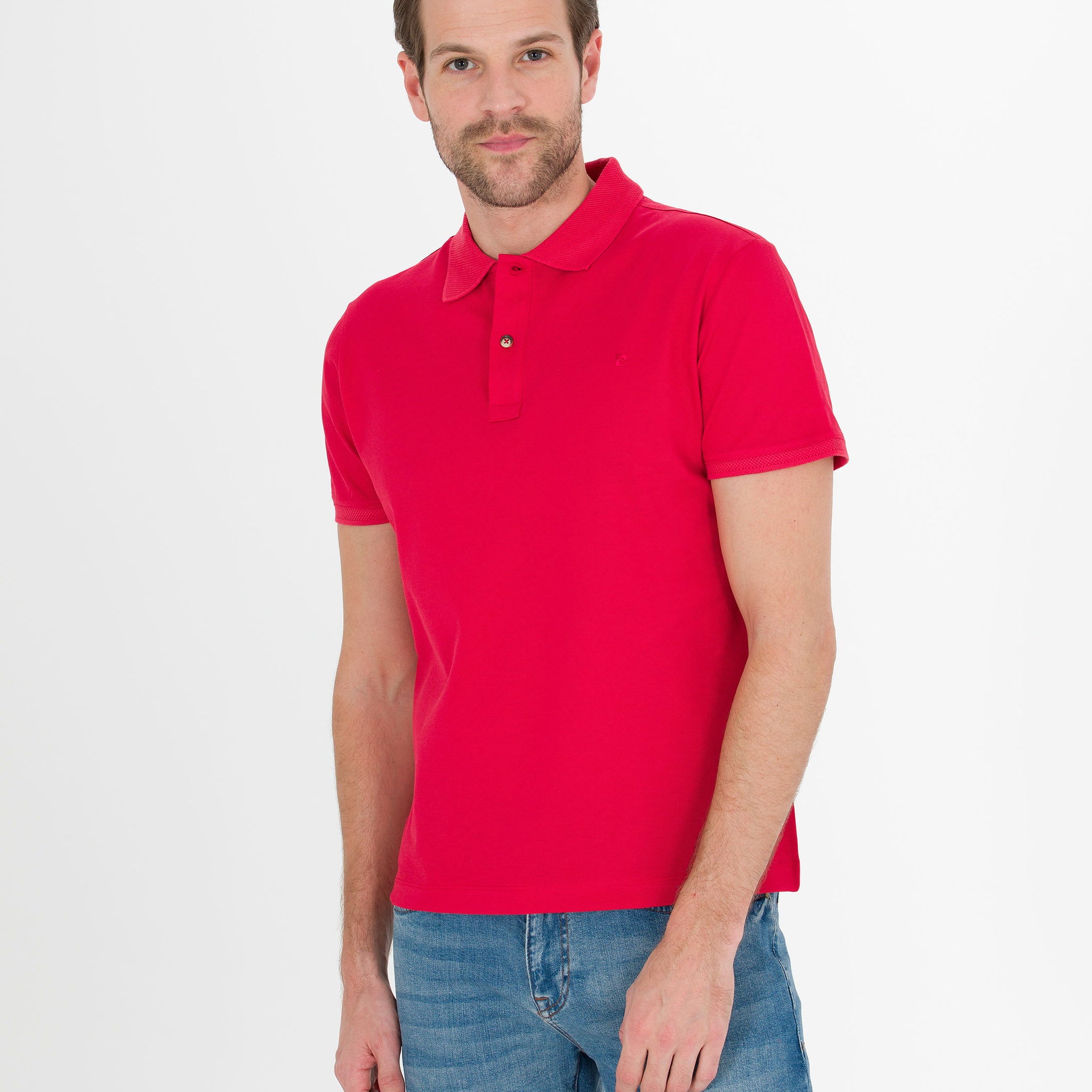 Red Slim Fit Polo Neck Mercerized T-Shirt