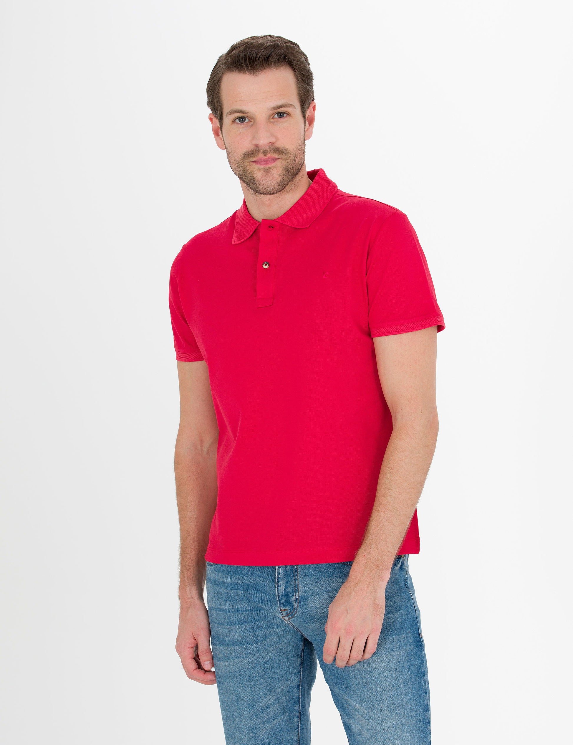 Red Slim Fit Polo Neck Mercerized T-Shirt