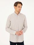 Brown Regular Fit Striped Long Sleeve Shirt