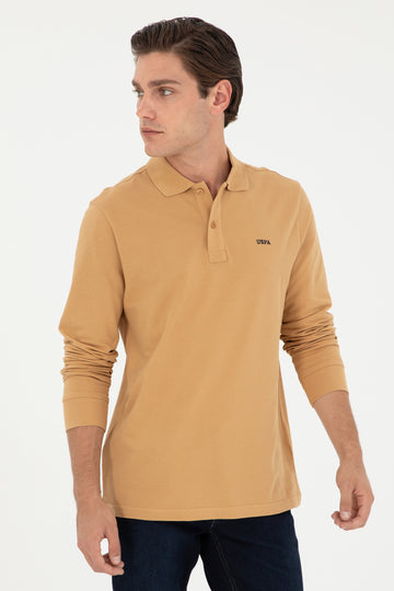 Men's Regular Fit Polo Neck Camel Basic Sweatshirt